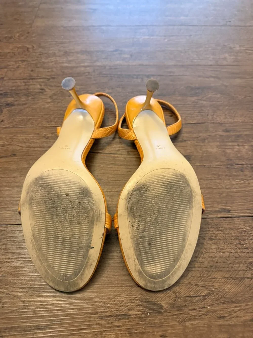 Mango Orange Croc-Effect Strappy Heel Sandal